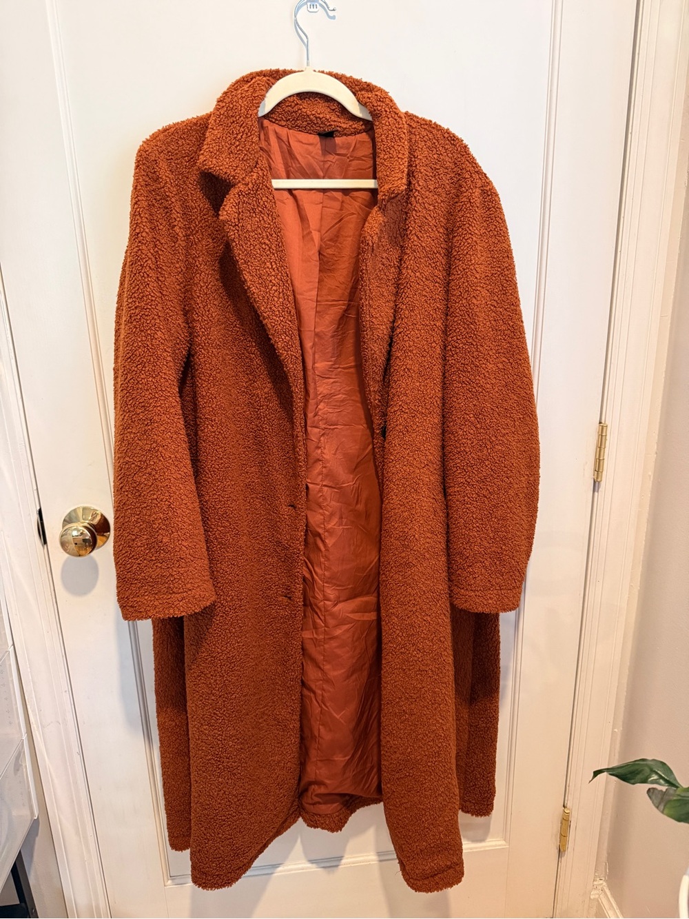 SHEIN Burnt Orange Teddy Faux-Sherpa Long Coat